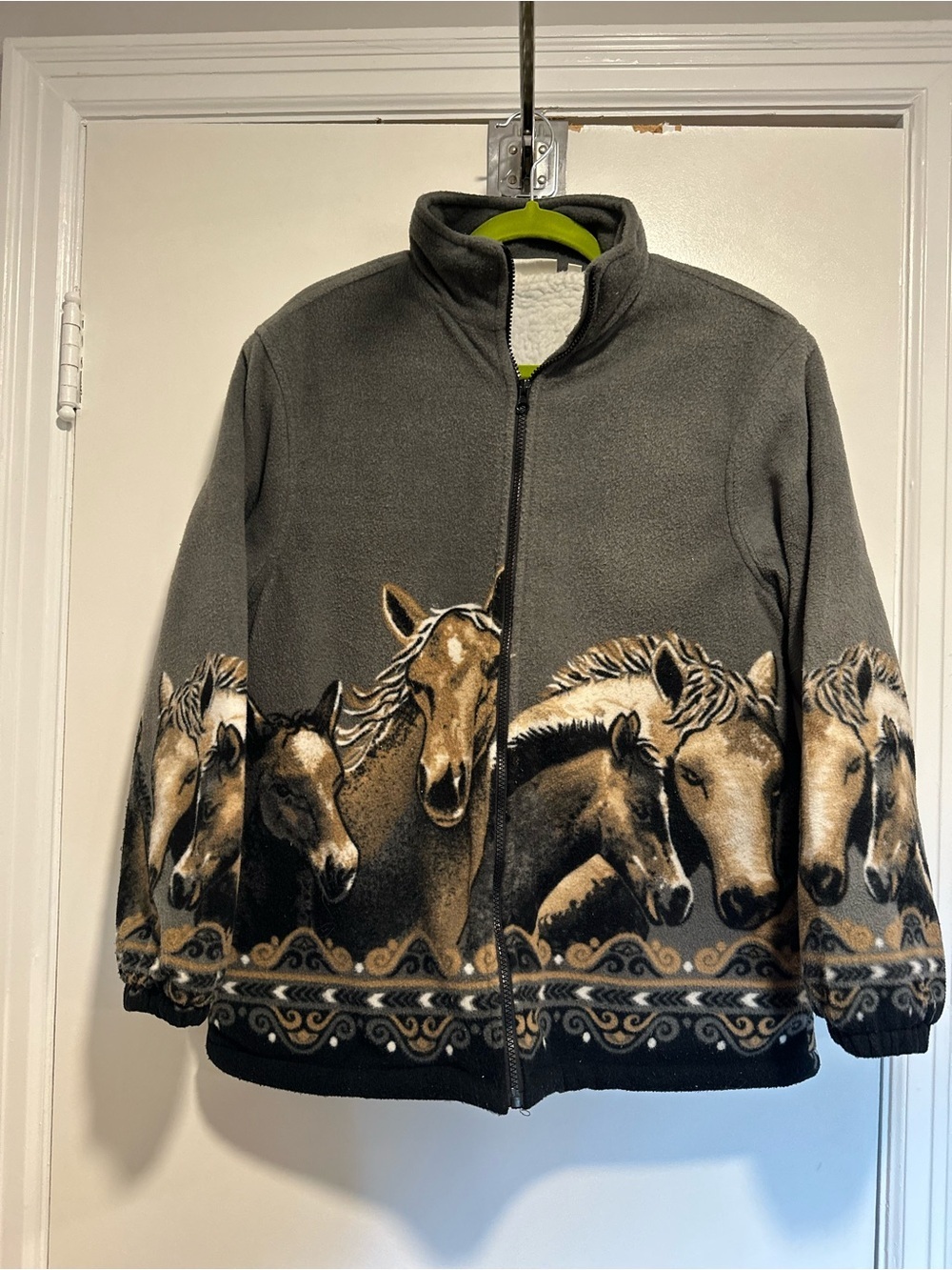 CW Classics Y2K Sz:M Wild Horses AOP Sherpa Lined jacket Western/ cottagecore.